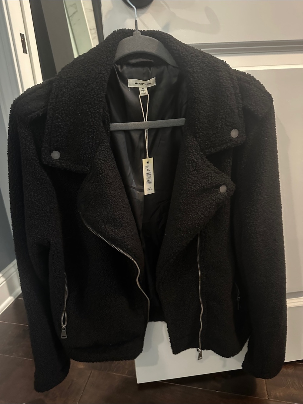 Max Studio NWT Black Teddy Sherpa Moto Jacket